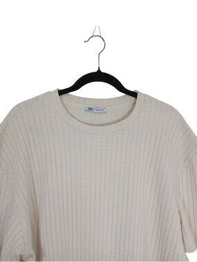 Zara Womens Ribbed Knit Oversized Top In Cream XL Made Of Cotton Blend